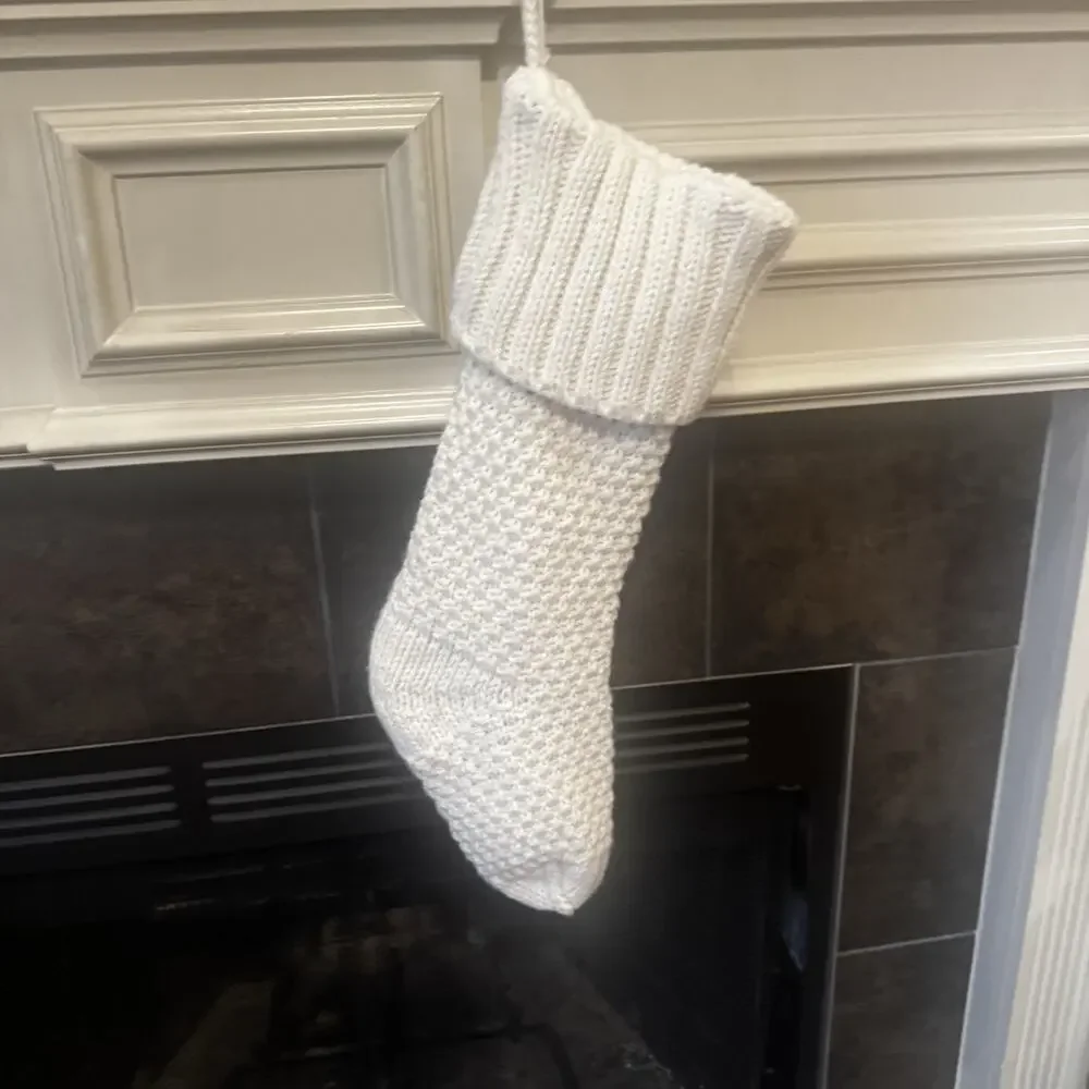 Shabby Chic Christmas Stocking White Chunky Knit Farmhouse Cottage Classic Lined